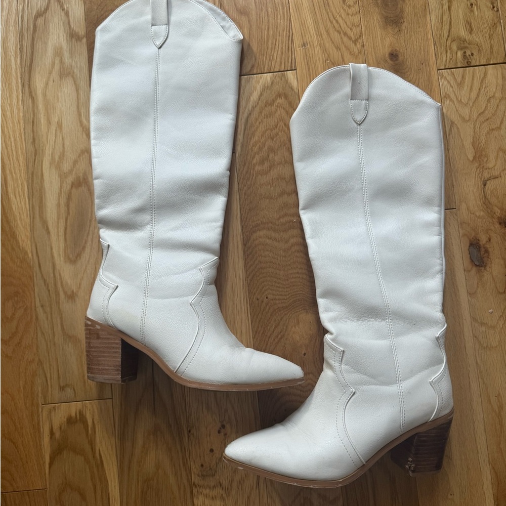White Leather Knee-High Boots